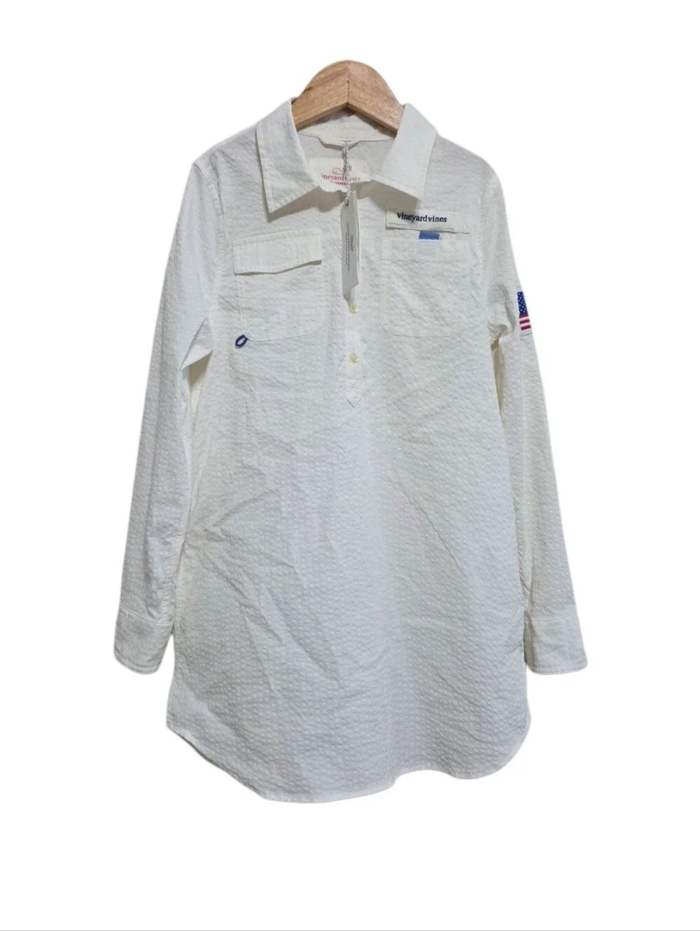 Vineyard Vines Flag Patch Harbor Shirt Coverup in White Size Medium NWT
